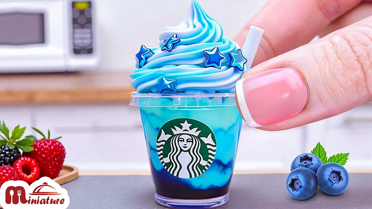 💙 So Cool Miniature Starbucks Blue Cloud Frappuccino Recipe | ASMR Cooking Mini Food