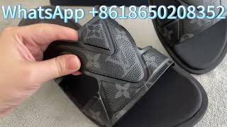 L-ouis V-uitton LV Monogram Leather Slides Black #review #shoes