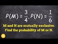 How to find the probability between two mutually exclusive events
