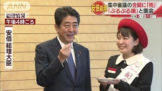 安倍総理、ぷるぷる娘と・・・集中審議の合間に「桃」(17/07/24)