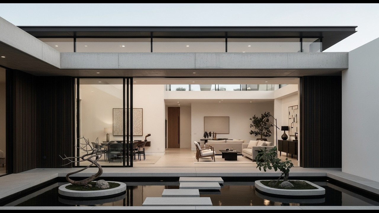 Home  of a luxury minimalist home with a private courtyard