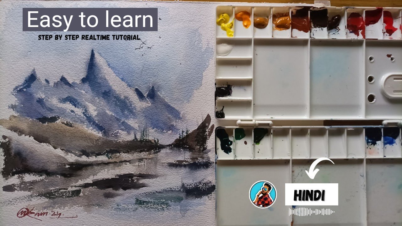 Simple watercolor landscape painting tutorial for beginners|| artist om ...