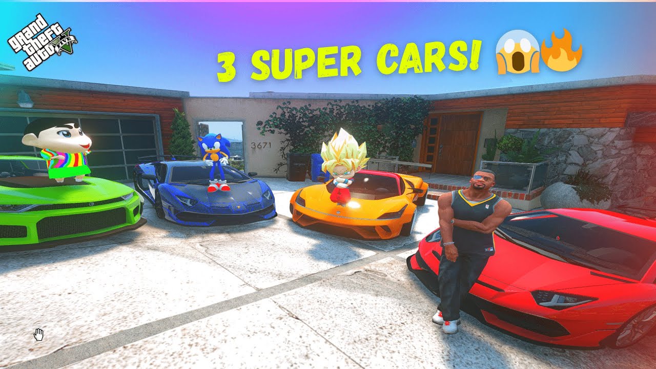 Franklin Surprises Shinchan, Sonic & Mini Goku with 4 SUPER CARS! 😱🔥 | GTA 5 Malayalam