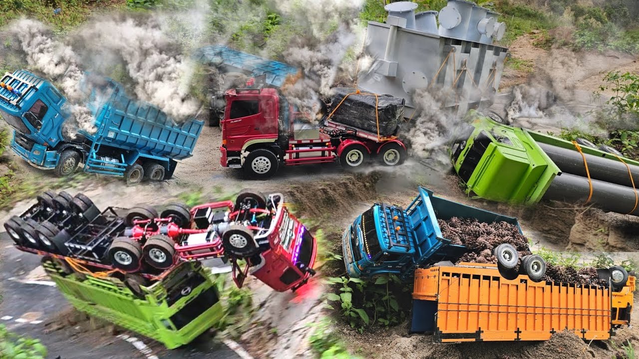 Коллекция перевернутых радиоуправляемых грузовиков