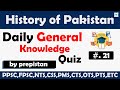 Daily GK Class # 21 Pakistan History General Knowledge | Static Gk for NTS, and all Govt Jobs Exams
