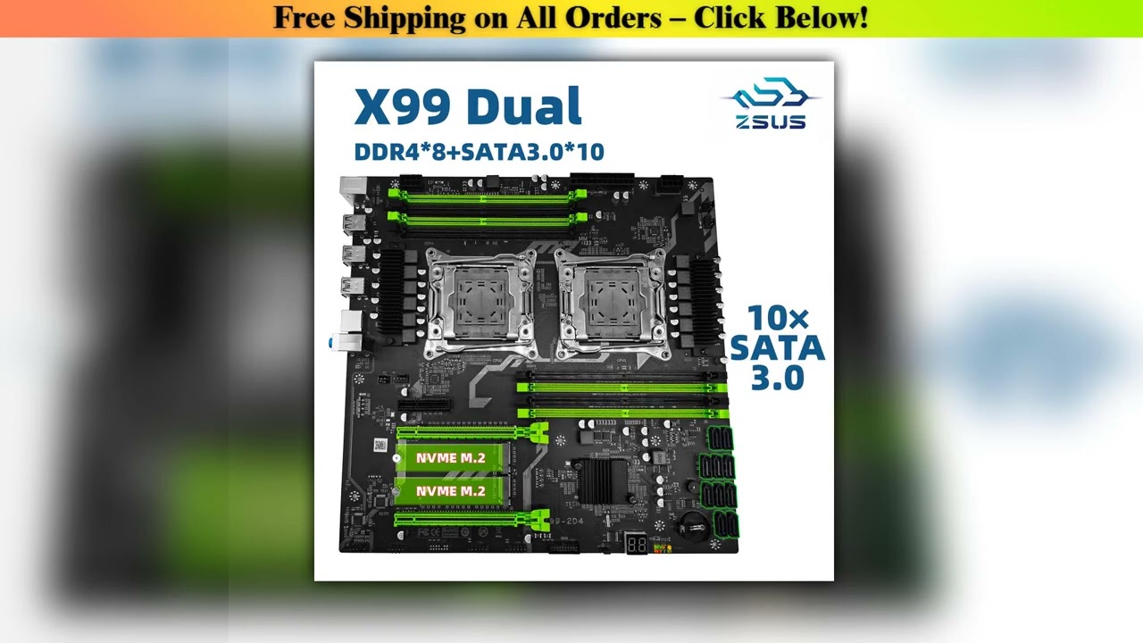 ZSUS X99 Dual CPU Motherboard Kit Xeon E5 2680 V4 with DDR4 32GB (2*16GB) LGA2011-3 M.2 NVME for