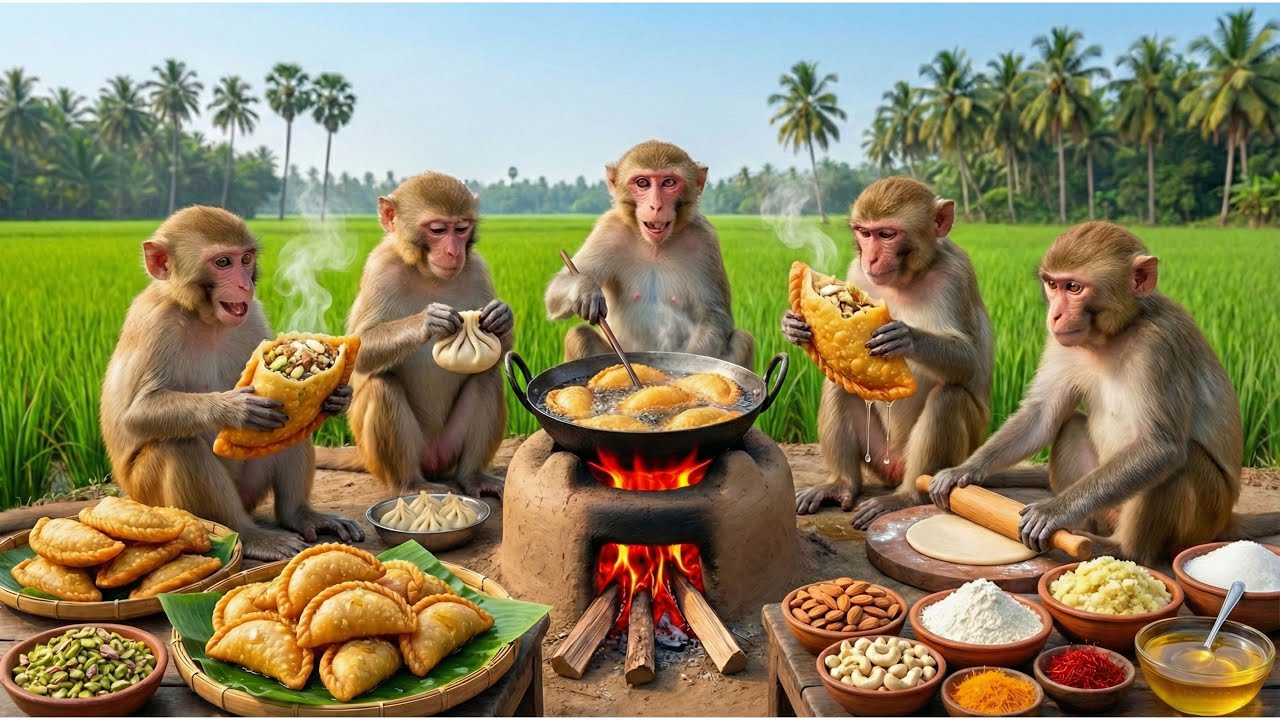 Monkeys Cooking Prepare Classic Indian Gujiya – So Cute!! - Monkey Cooking Life