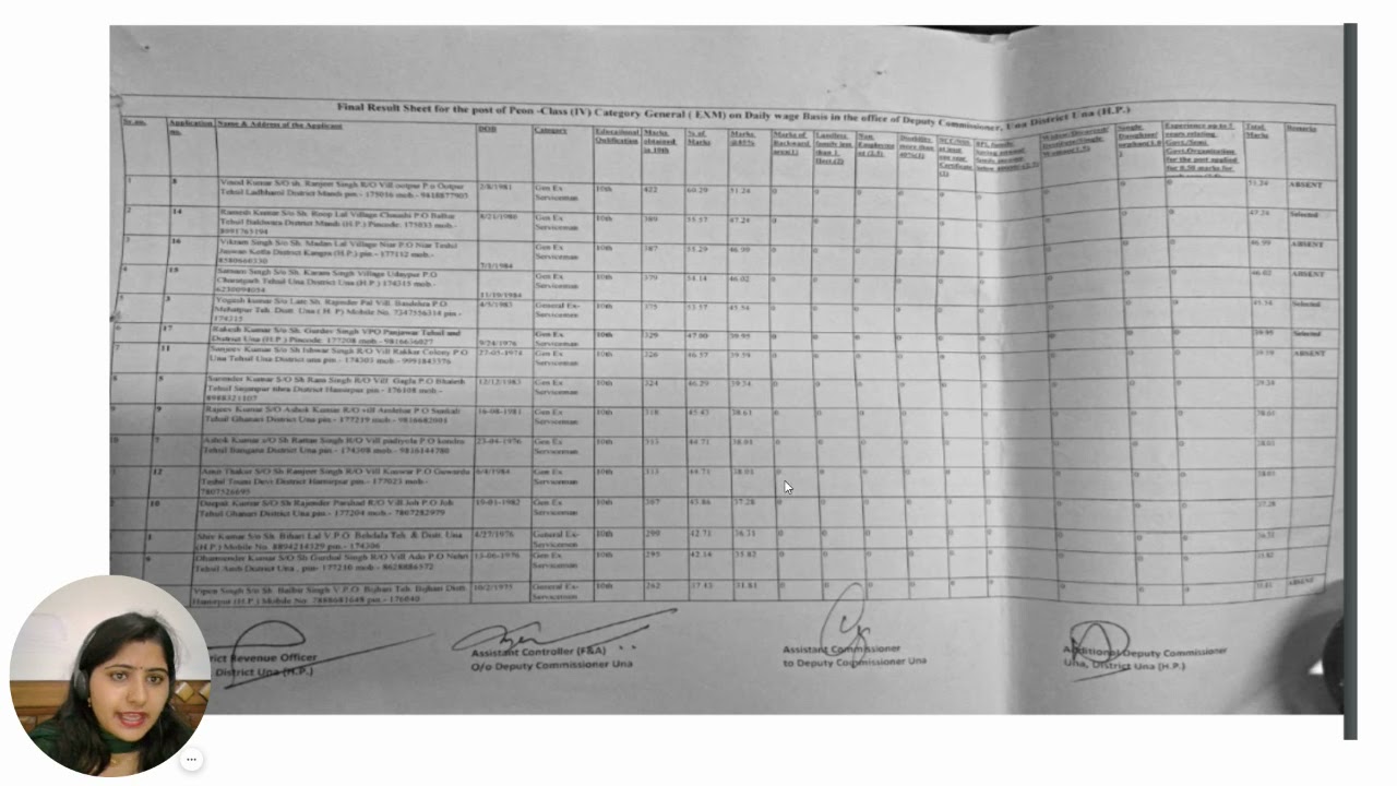 DC Office UNA - Check "Final Result "for the Post of Peon Class - IV .