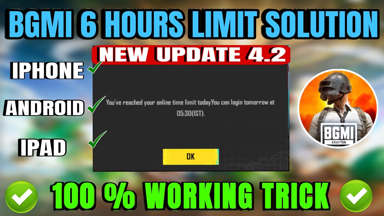 BGMI 6 HOURS LIMIT SOLUTION 🥰 HOW TO REMOVE TIME LIMIT IN BGMI | ANDROID & IOS |4.2 UPDATE | PUBG