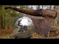 CUTTING OPEN a polished aluminum foil ball - Sawing and chopping 2 aluminium balls.