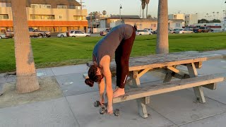 Weighted pike stretch (standing)
