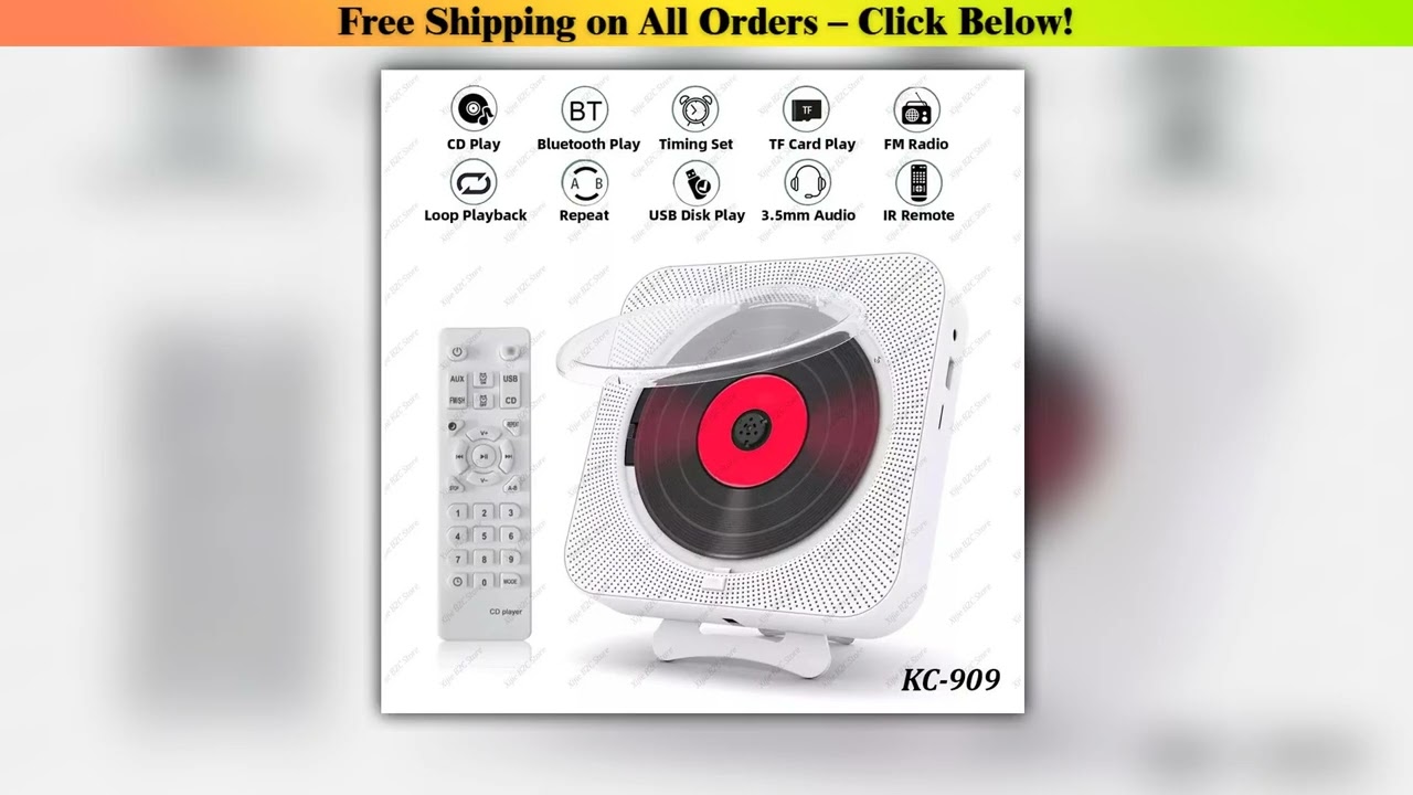 Portable CD Player Bluetooth Speaker Stereo CD Players LED Screen Wall Mountable CD Music Player