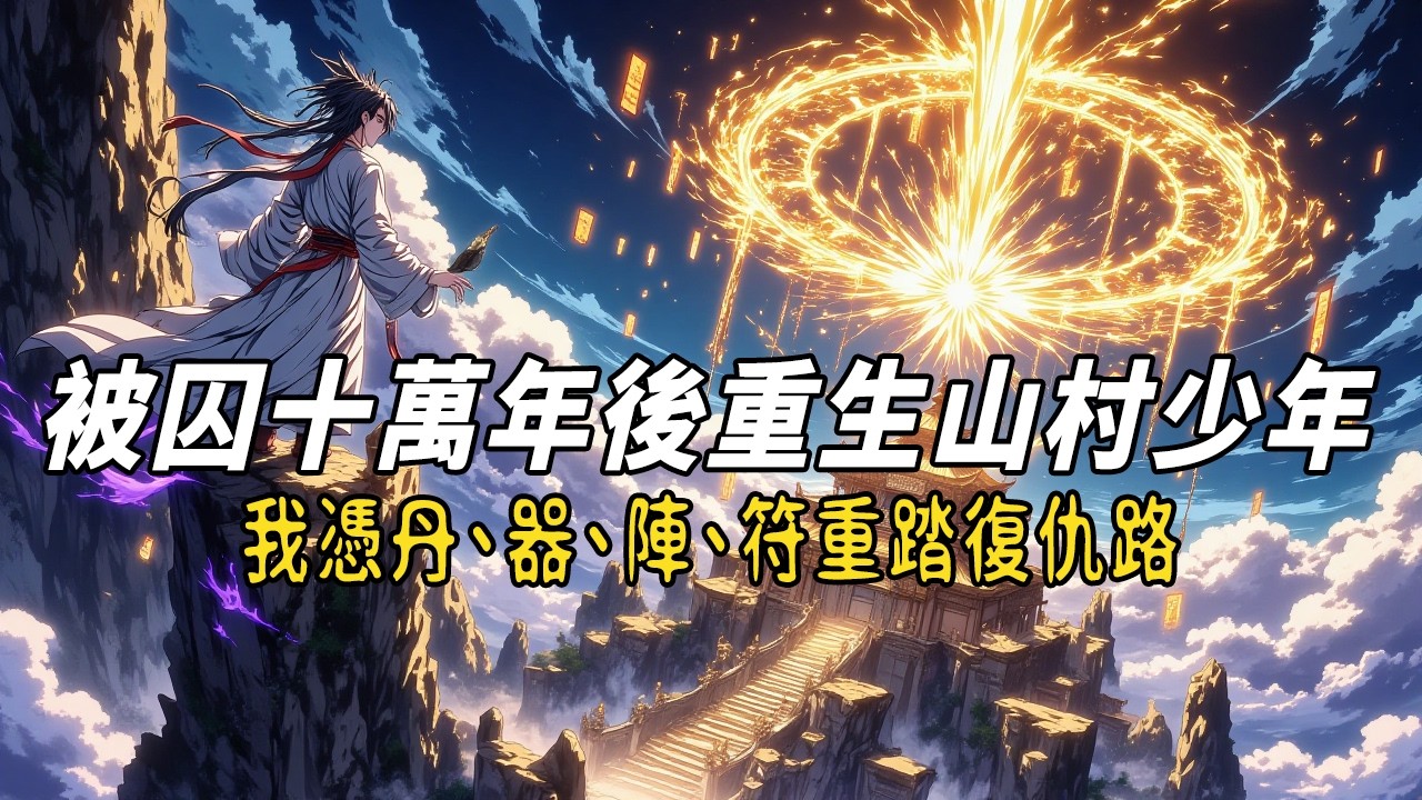 《被囚十萬年後重生山村少年，我憑丹、器、陣、符重踏復仇路》十萬年囚禁，四法極致天才假死脫困，附身山民少年，以丹、器、陣、符凡身崛起，踏碎淩霄，平步登仙！#修仙 #故事頻道 #故事分享#動漫
