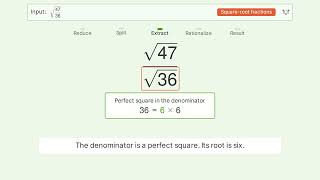 Simplify sqrt(47/36) - Square Root of a Fraction | Tiger Algebra Solver