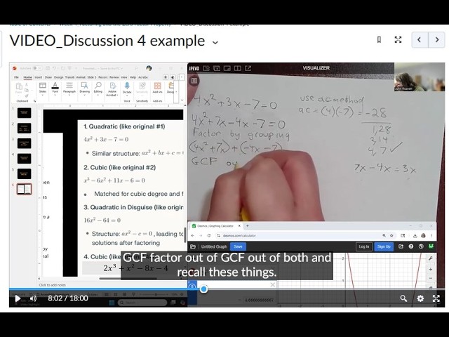 Polynomial Factoring: AC Method for Quadratics & Grouping for Cubics..& Desmos 4 graphical solutions