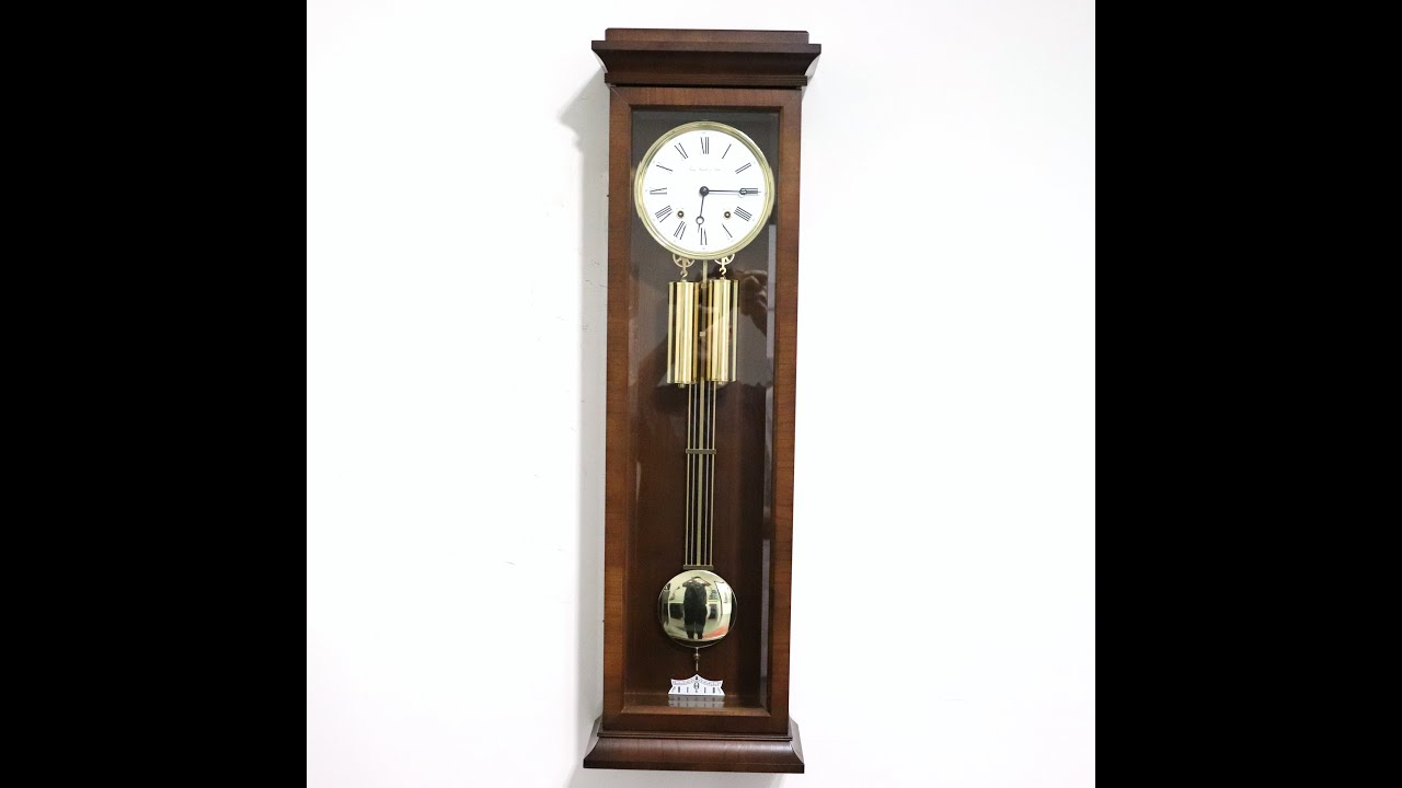 Photoshoot HERMLE Wall Clock Top Range Translucent Gong Chime Silencer Wood Brass! Weights