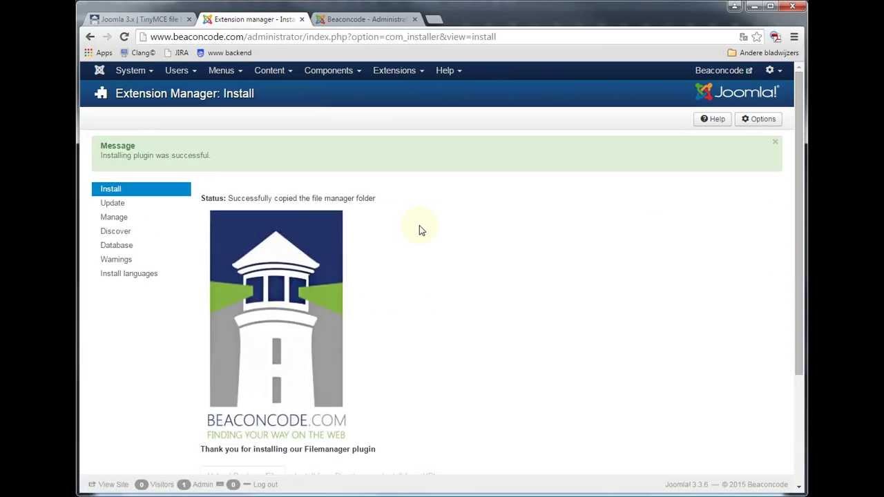 Installation video: TinyMCE file link & manager plugin - Joomla 3.x ...