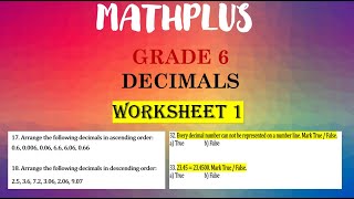 CLASS 6 DECIMALS WORKSHEET