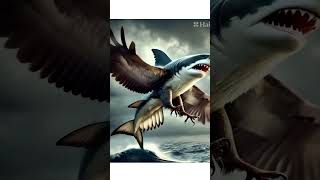 Hybrid Creature Experiment Eagle And Shark Fusion In A Futuristic Lab