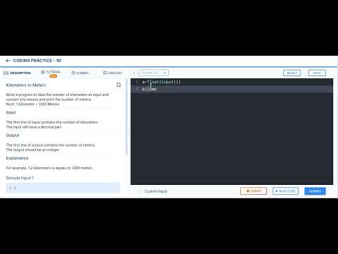 kilometers to meters coding practice - 1D