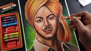 Bhagat Singh Drawing With Oil Pastel, Step By Step For Beginners Oil Pastel Drawing