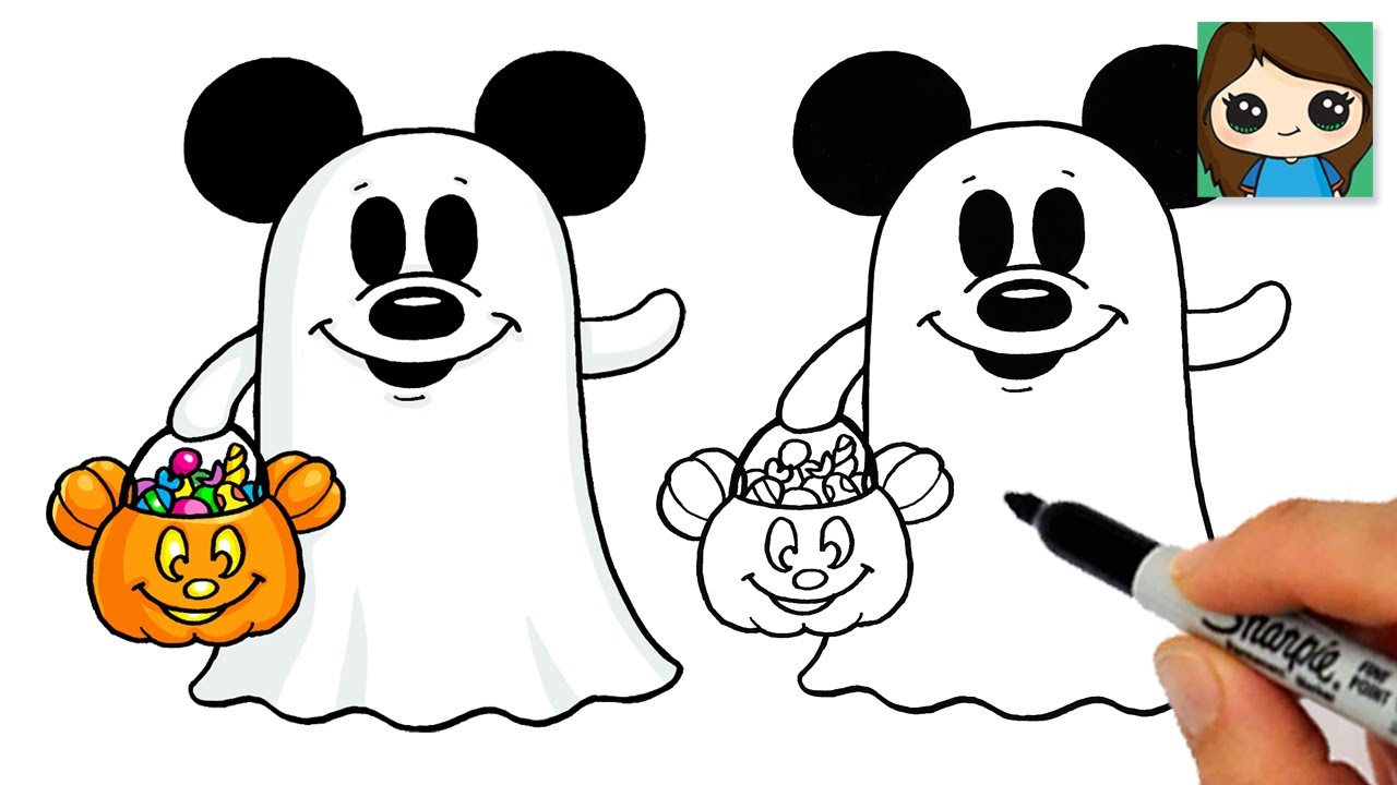 How to Draw Mickey Mouse Ghost  Cute Halloween Art - YouTube