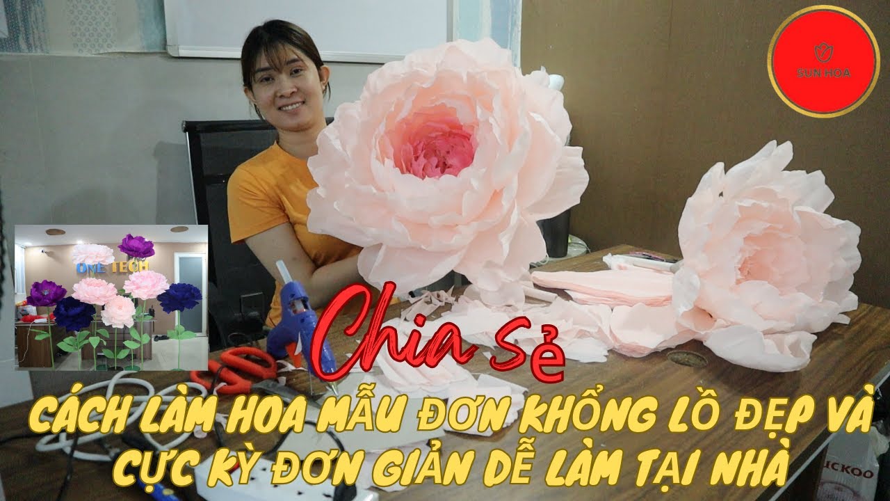 cách làm hoa mẫu đơn khổng lồ bằng giấy nhún đẹp nhất, cực đơn giản dễ làm/dạy nghề làm hoa tới