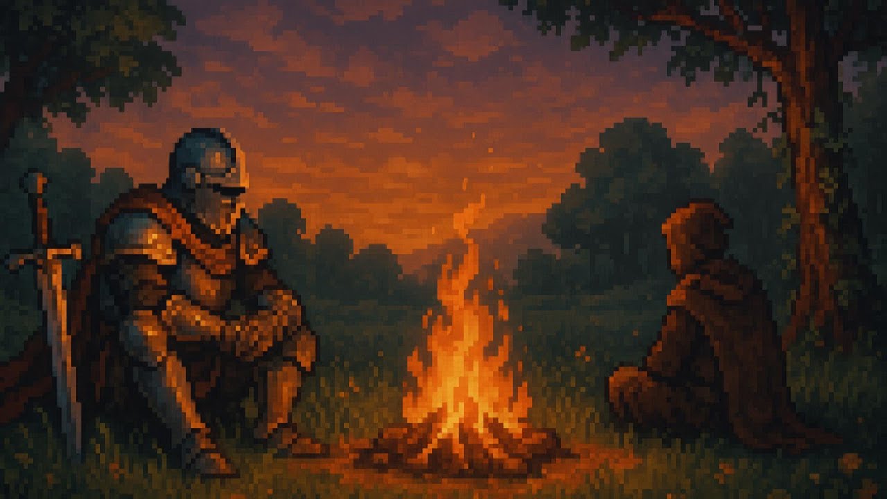 Medieval Pixel Fireplace Ambience | Knight Campfire for Relax & Sleep