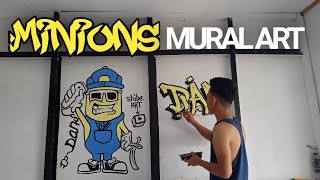 grafiti tulisan tembok - gambar mural minions barber shop