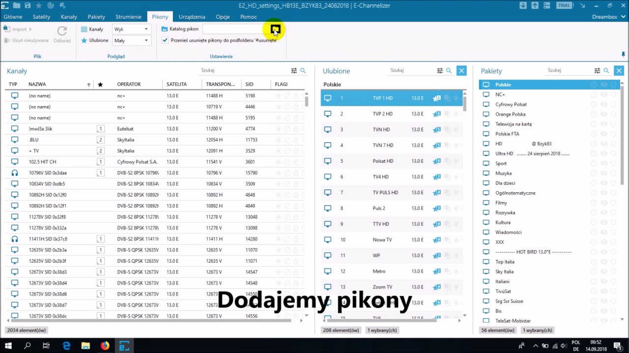 E Channelizer wgrywanie listy kanałów Dreambox