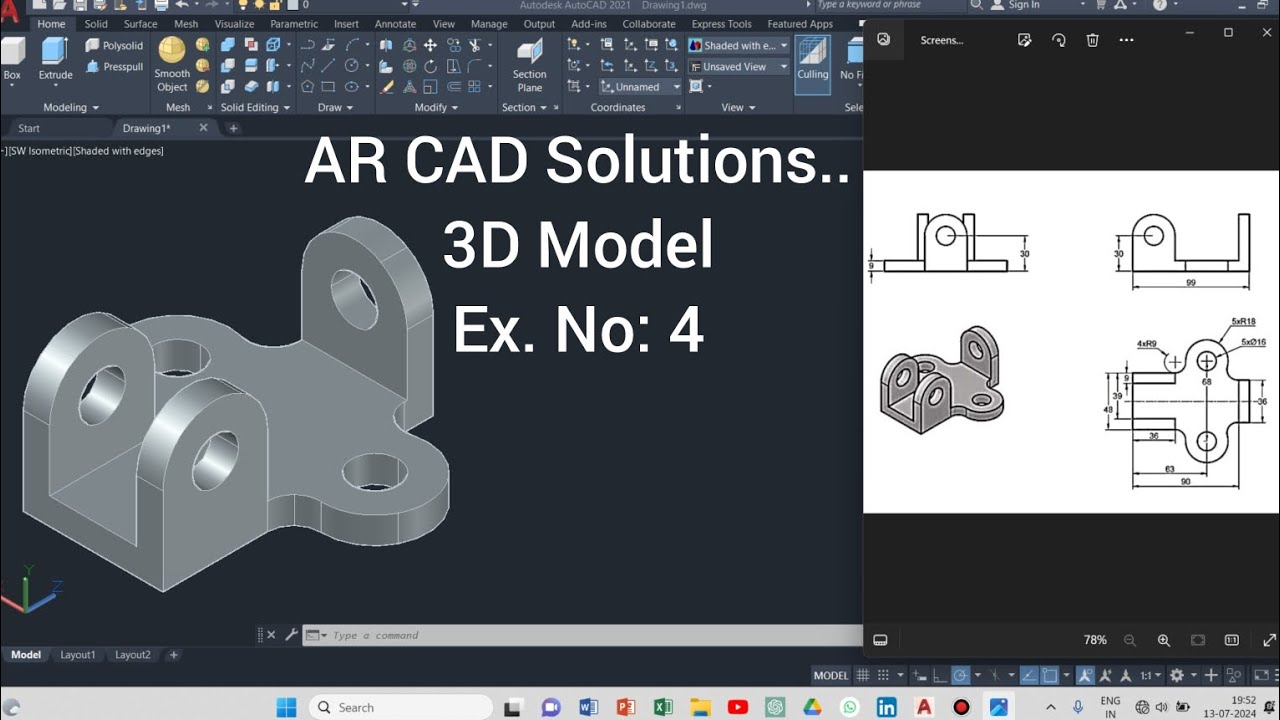 AutoCAD 3D Mechanical Modelling ( Ex. No. 4 ) || Channel Ex. No. 56 ...