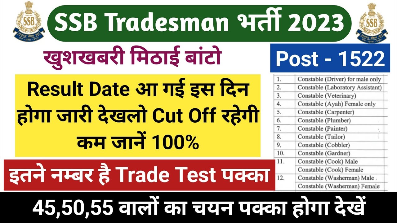 SSB Tradesman Result 2023 | SSB Cut Off 2023 | SSB Driver Cut Off 2023 | SSB Result
