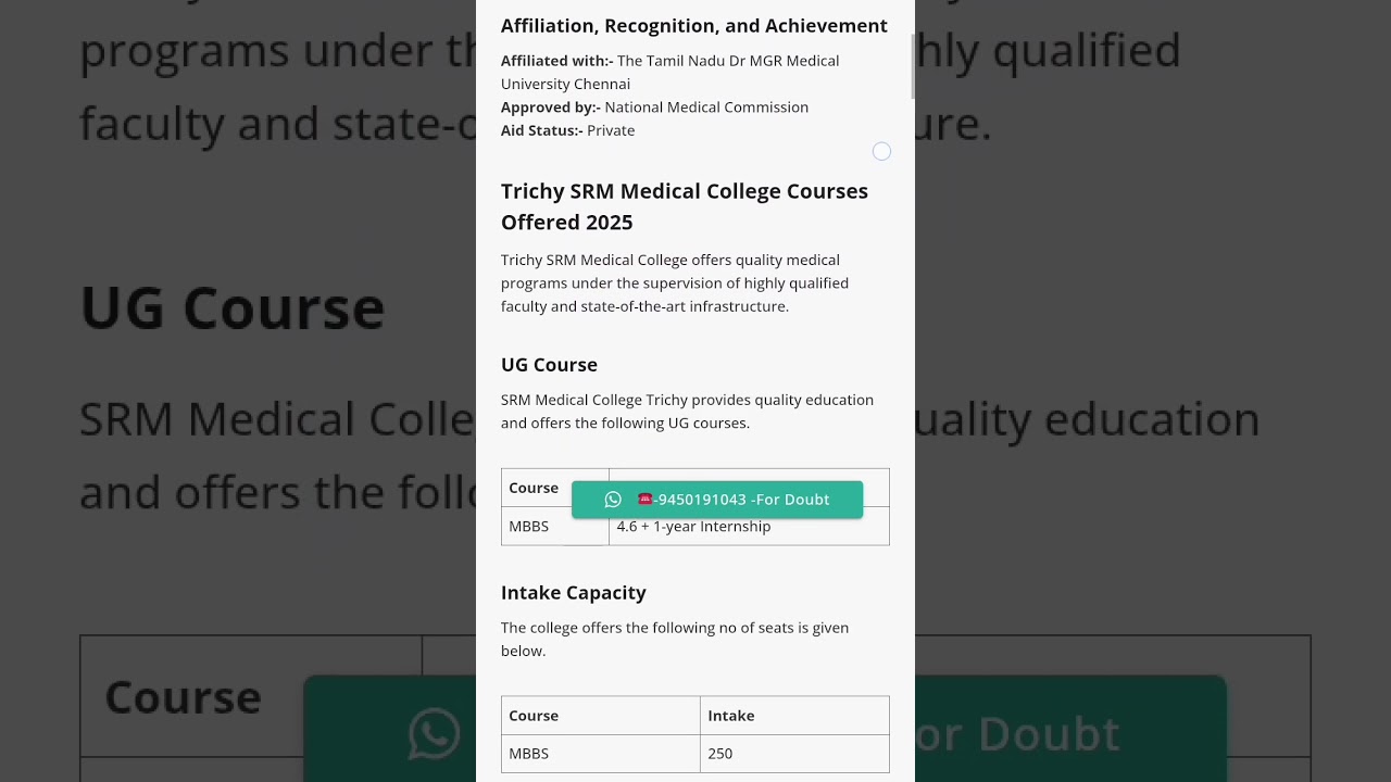 Trichy SRM Medical College MBBS & MD/MS Best College Fee, Cutoff, Counselling, Bond etc.2025..