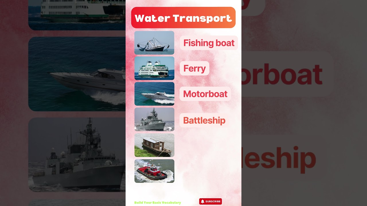 Water Transport Vocabulary in English | Learn English - Tugboat, Houseboat, Battleship, Ferry & More