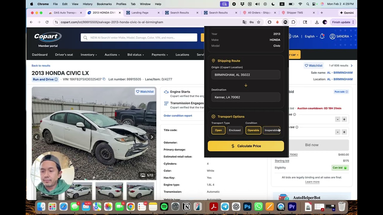 Copart,Manheim,IAA Chrome Extension Auction Car Transport Rates