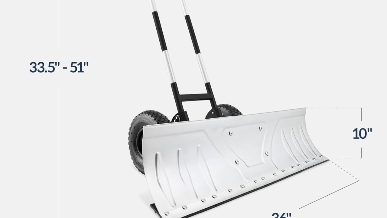 36in Galvanized Blade Heavy-Duty 2-Wheel Snow Pusher Hand Plow 