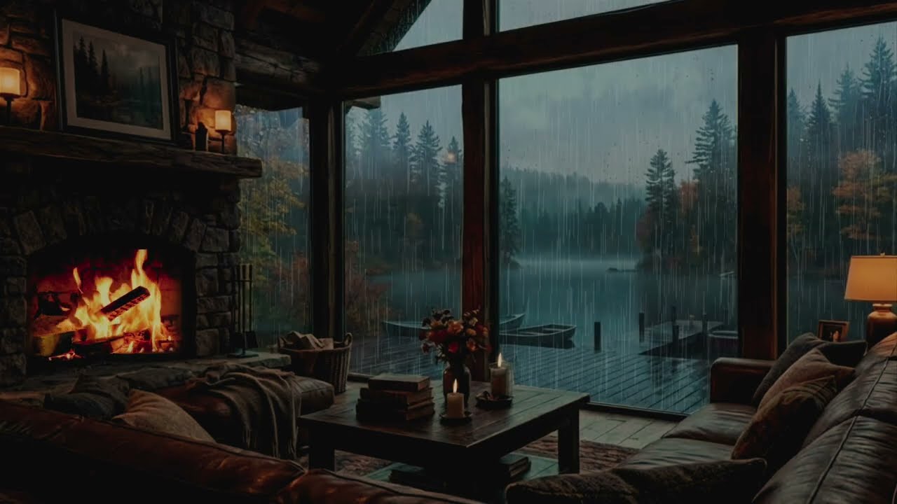 THUNDERSTORM + FIREPLACE (8 HOURS) | Cozy Cabin Heavy Rain Sounds for Deep Sleep