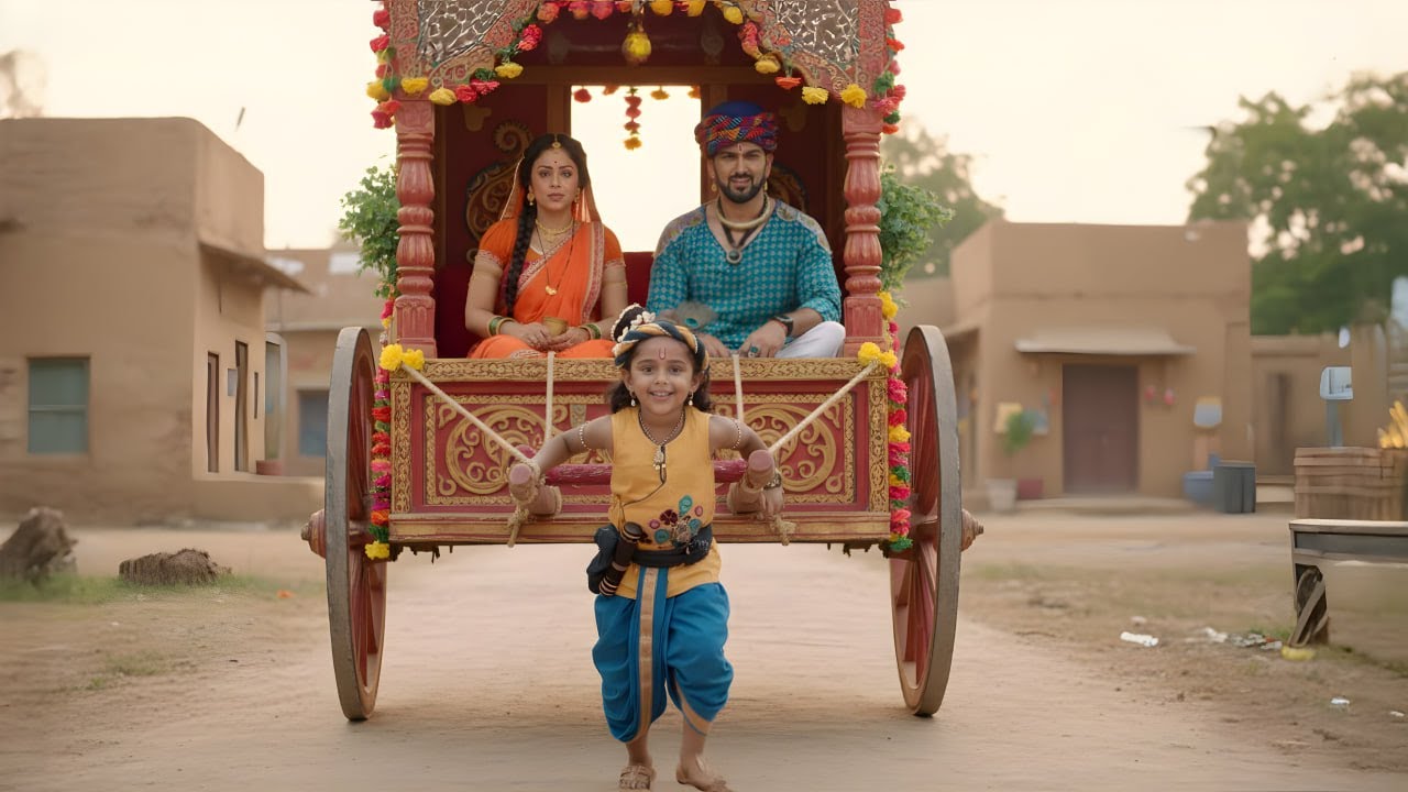 कान्हा ने रथ पर घुमाया मैया और बाबा को नंदगाव में || Yashomati Maiyaa Ke Nandlala ||