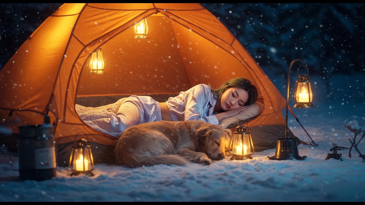 Snowy Night Camping ⛺✨ Relaxing Music with Warm Lantern Light & Deep Sleep Vibes