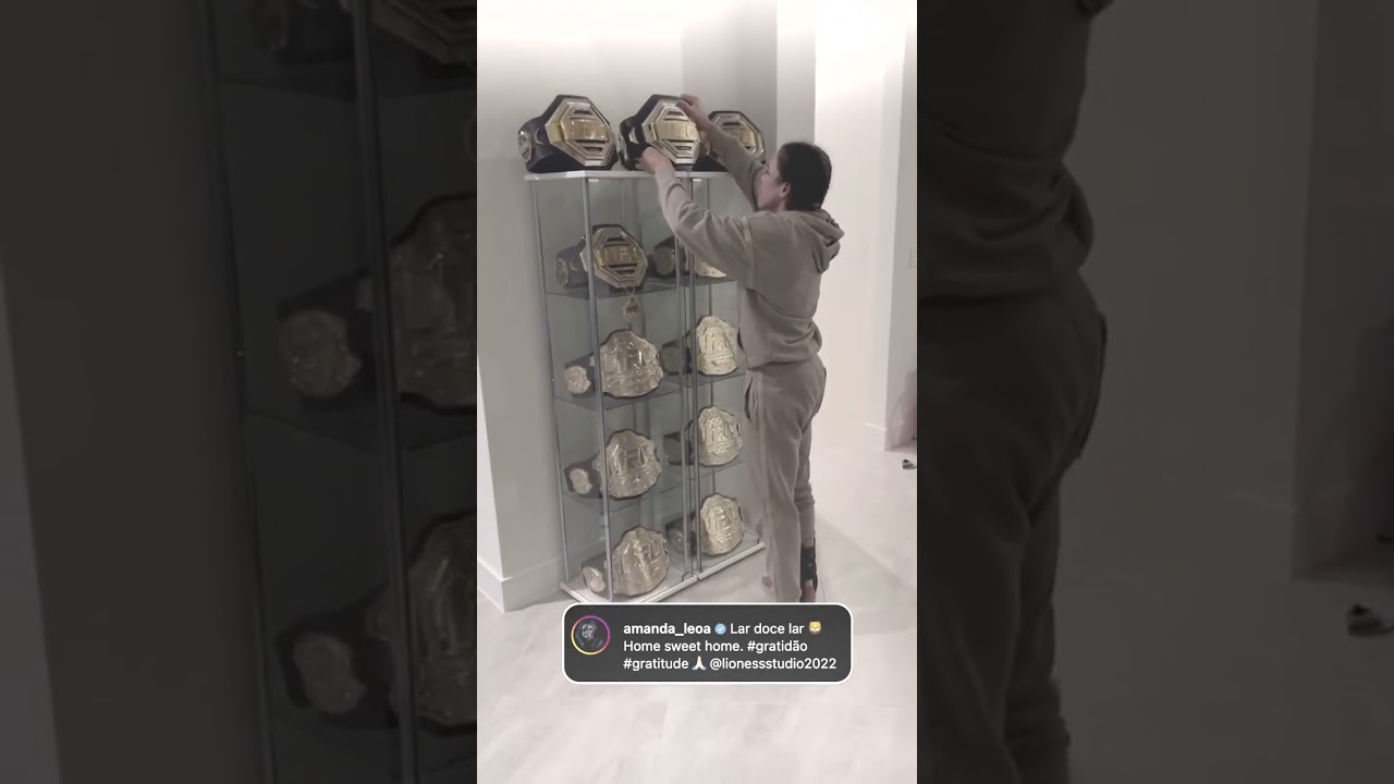 Amanda Nunes Shows Off Collection of UFC Belts 