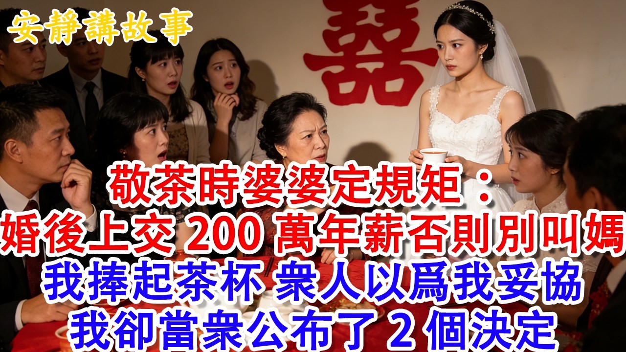 【優秀爽文】敬茶時婆婆定規矩：婚後上交200萬年薪，否則別叫媽；我捧起茶杯，衆人以爲我妥協，我卻當衆公布了2個決定#情感故事 #婆媳 #婆媳矛盾 #婚姻危機 #爽文 #打臉 #人生感悟 #為人處世