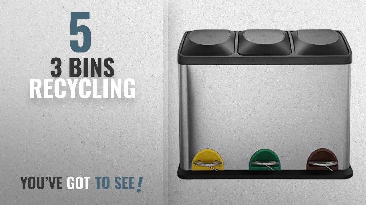 Top 10 3 Bins Recycling [2018]: Mari Home - Fingerprint Proof 45 Litre Stainless Steel 3 in 1 Foot