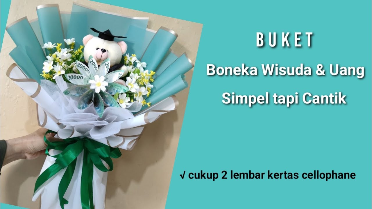 Buket boneka wisuda dan uang 5 lembar simpel tapi cantik