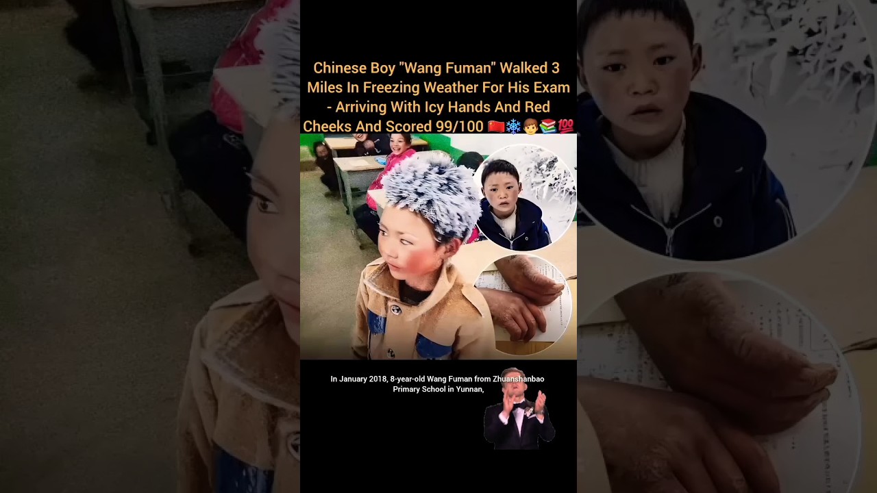 Китайский юноша Ван Фуман прошёл 3 мили в морозную погоду до места сдачи экзамена и получил 99/10...