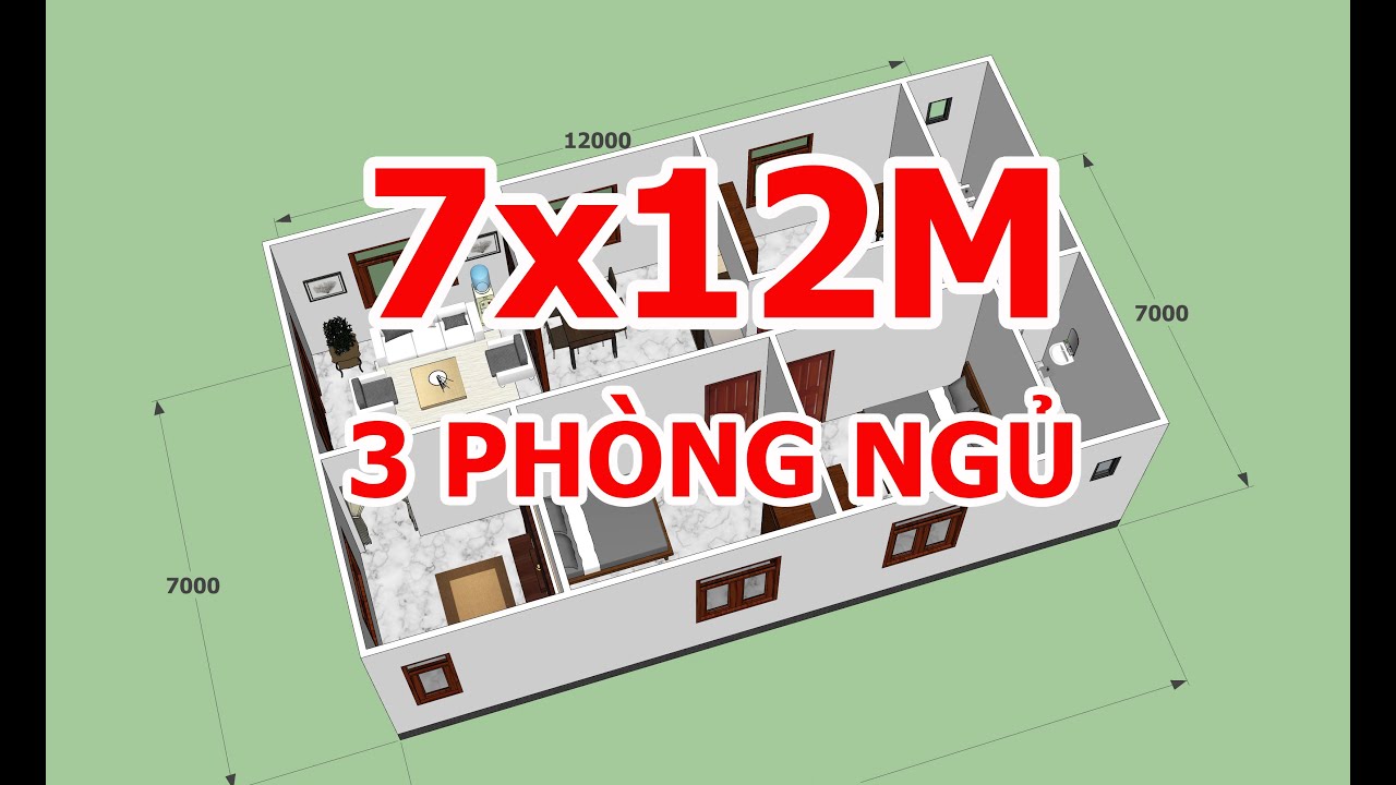 MẶT BẰNG BỐ TRÍ MẪU NHÀ CẤP 4 7x12M 3 PHÒNG NGỦ ĐẸP | KIẾN TRÚC ...