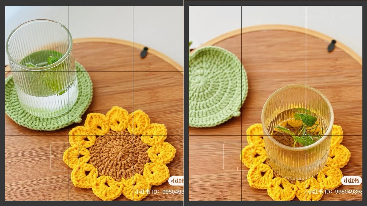 Crochet sunflower coasters || Hướng dẫn móc lót ly hinh hoa hướng dương