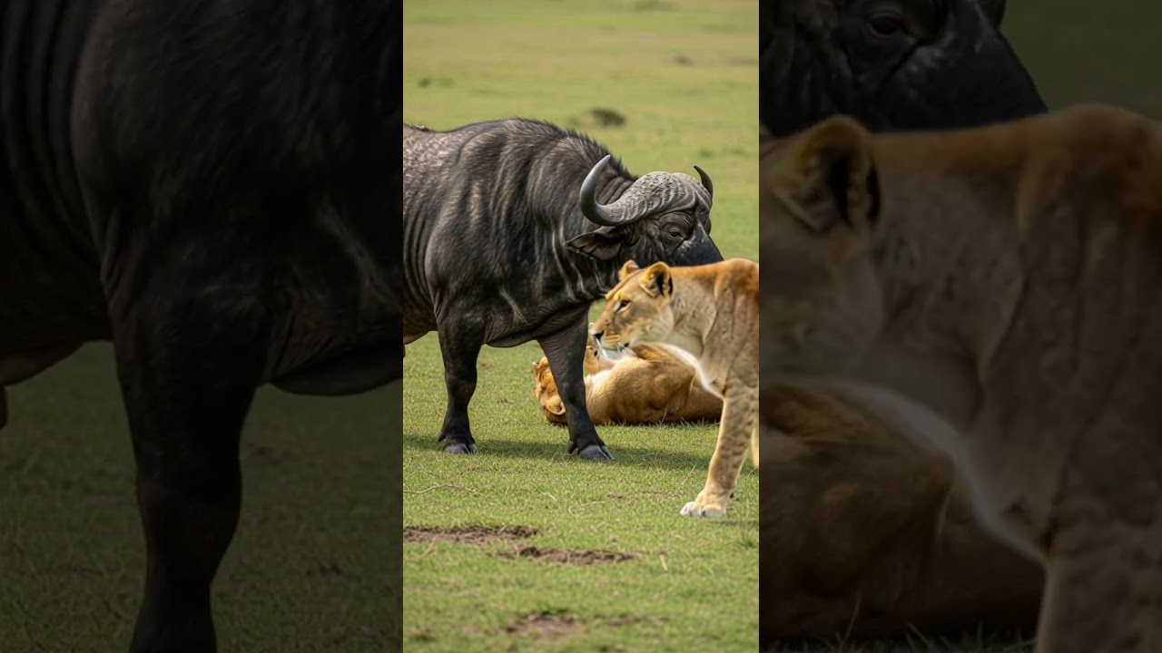 Savanna Encounters A Buffalos Vigilance and the Silent Predator Stalks 