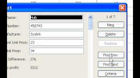 Microsoft Office Excel 2003 Add edit, find and delete rows using a data form