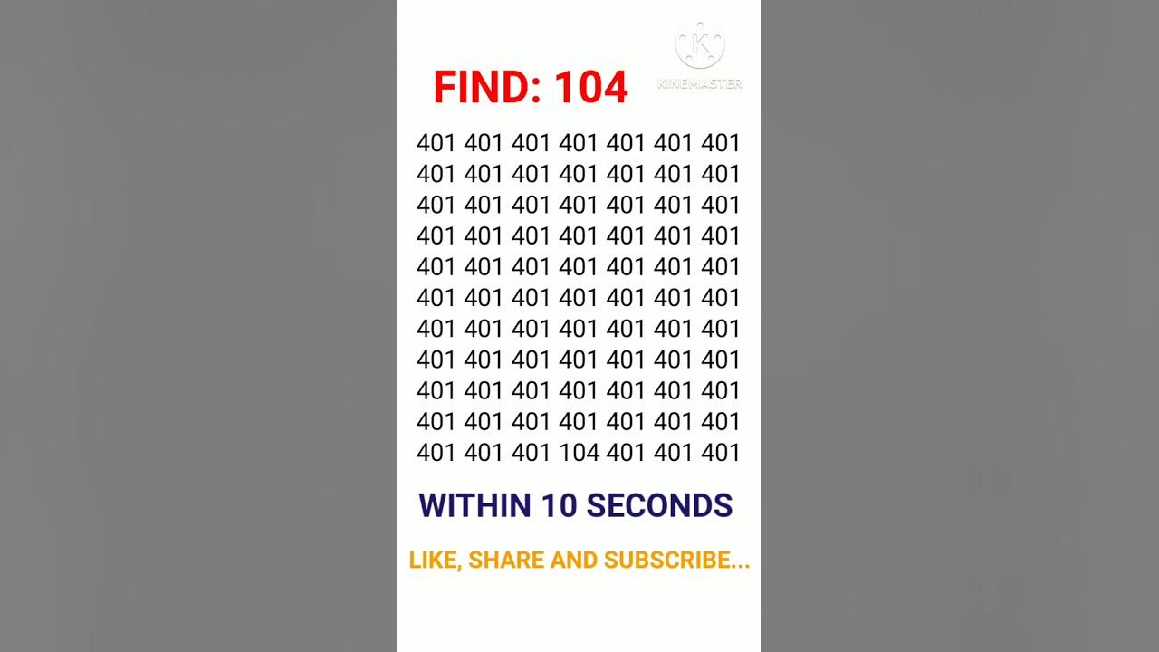 FIND THE NUMBER #104 WITHIN 10 SECONDS||#iqtest #logicpuzzles #findnumber #songs #music #viral #yt
