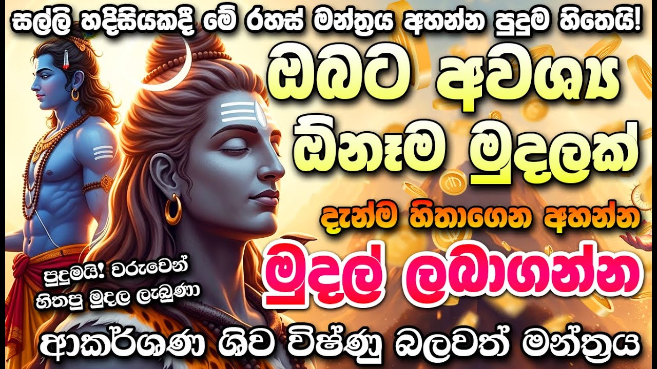විනාඩි 5න් ඔබේ ජීවිතය වෙනස් කරන මන්ත්‍රය🌷 ධනය උතුරන විෂ්ණු ශිව මන්ත්‍රය🙏 Vishnu Shiva Money Mantra